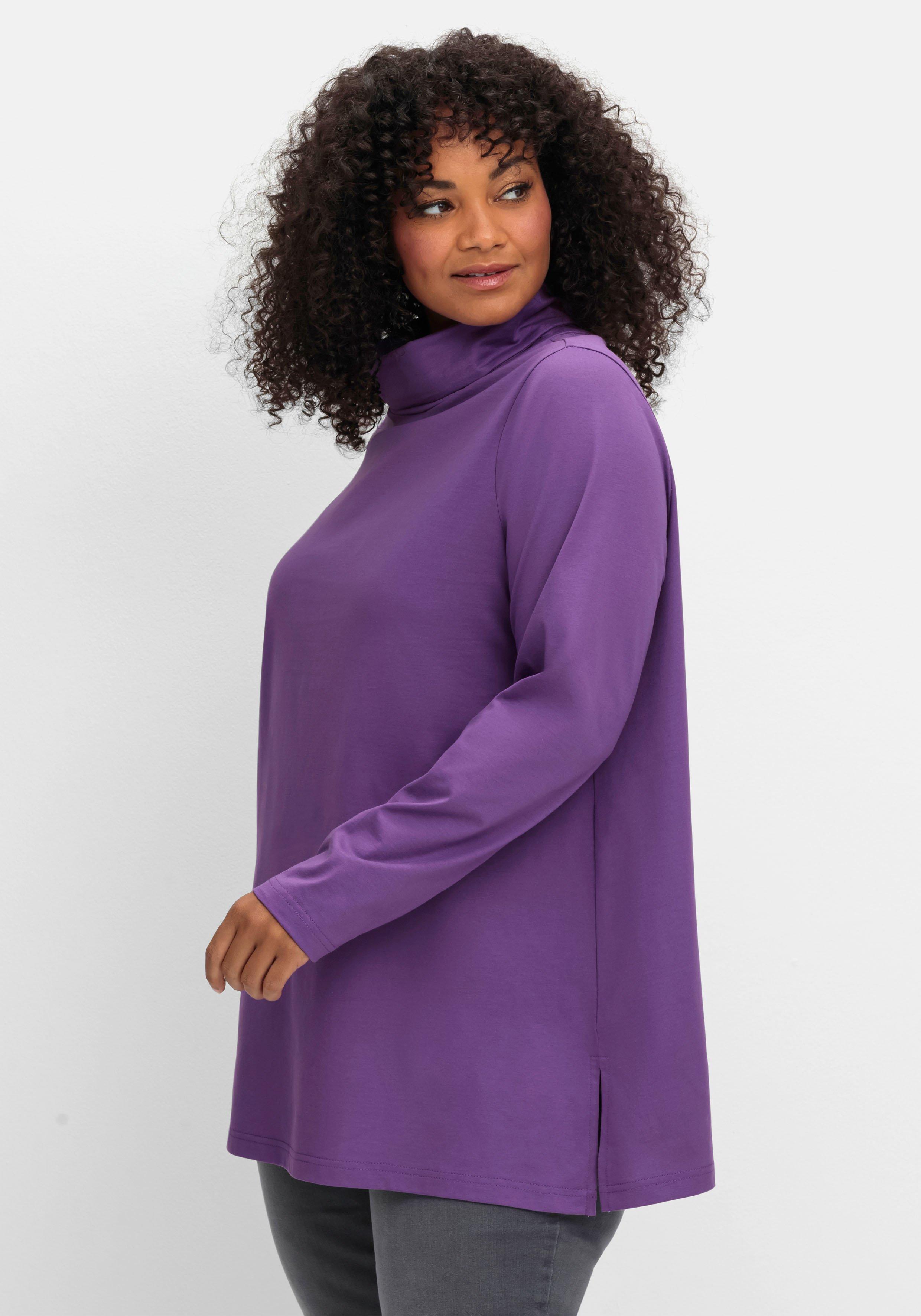 sheego Langarmshirt in leichter A-Linie, mit Rollkragen - lila sheego