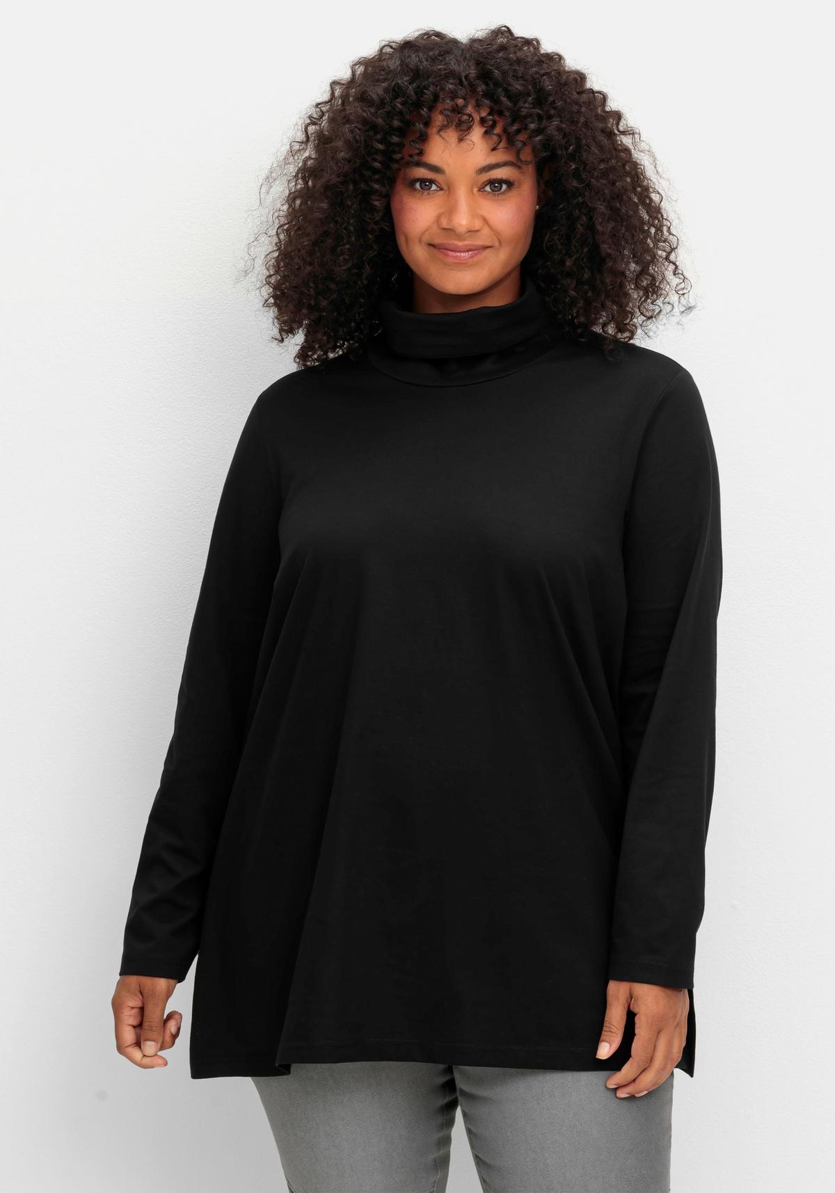 Sheego Langarmshirt In Leichter A-Linie, Mit Rollkragen, Schwarz, Gr.40/42