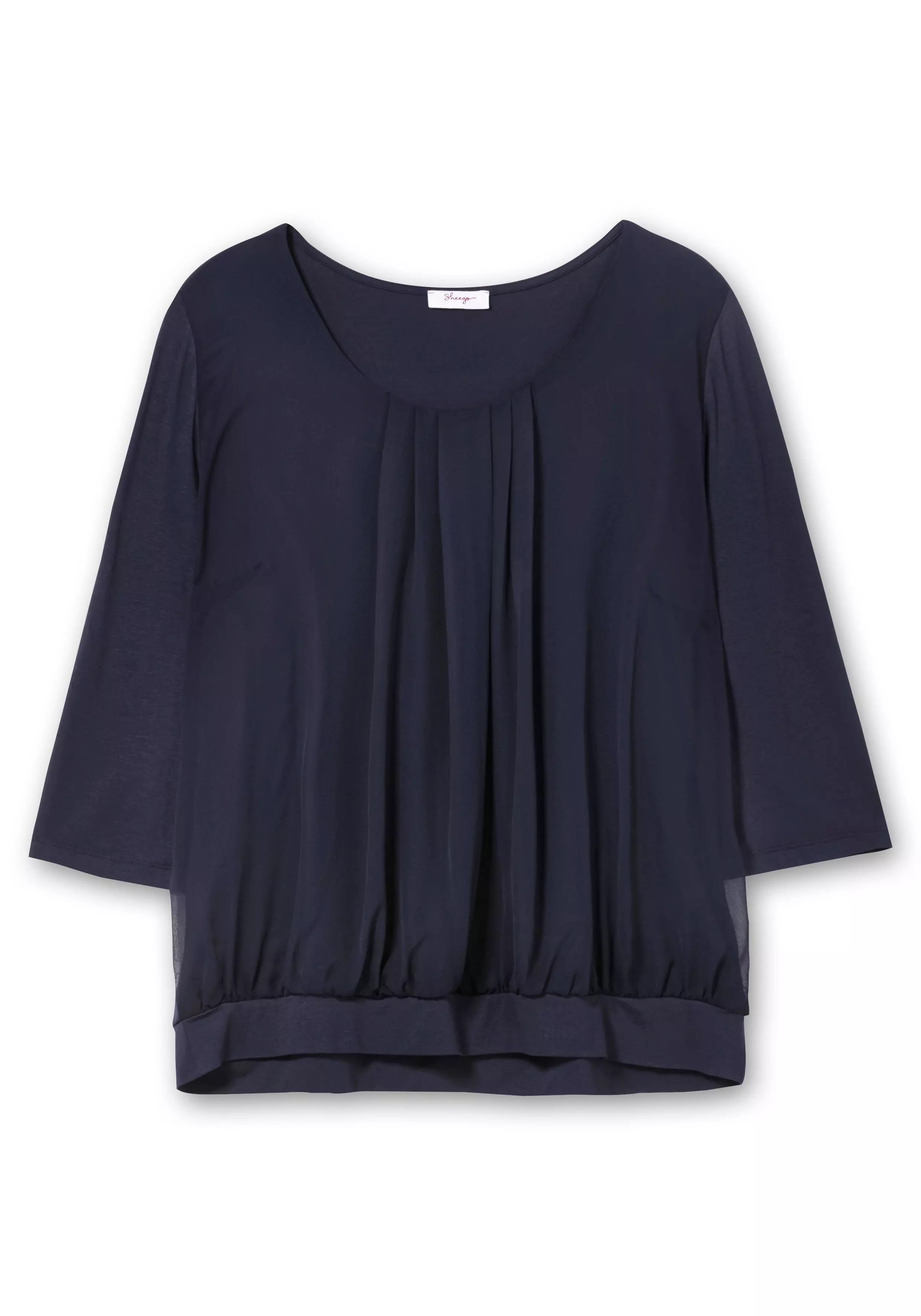 Blusenshirt mit Chiffon-Body und 3/4-Ärmeln tiefblau