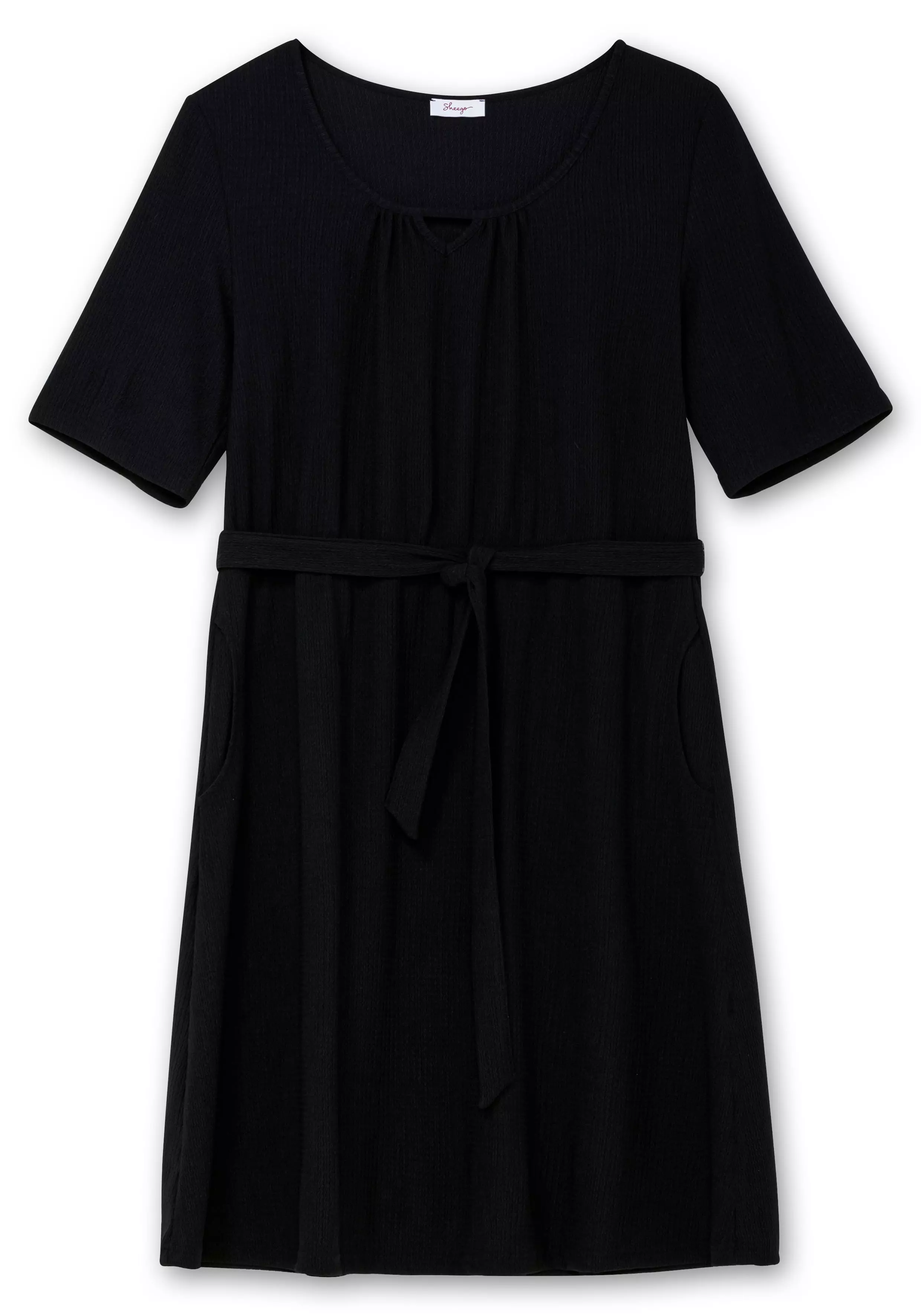 Kleid aus Crêpe, mit Bindegürtel und Taschen schwarz
