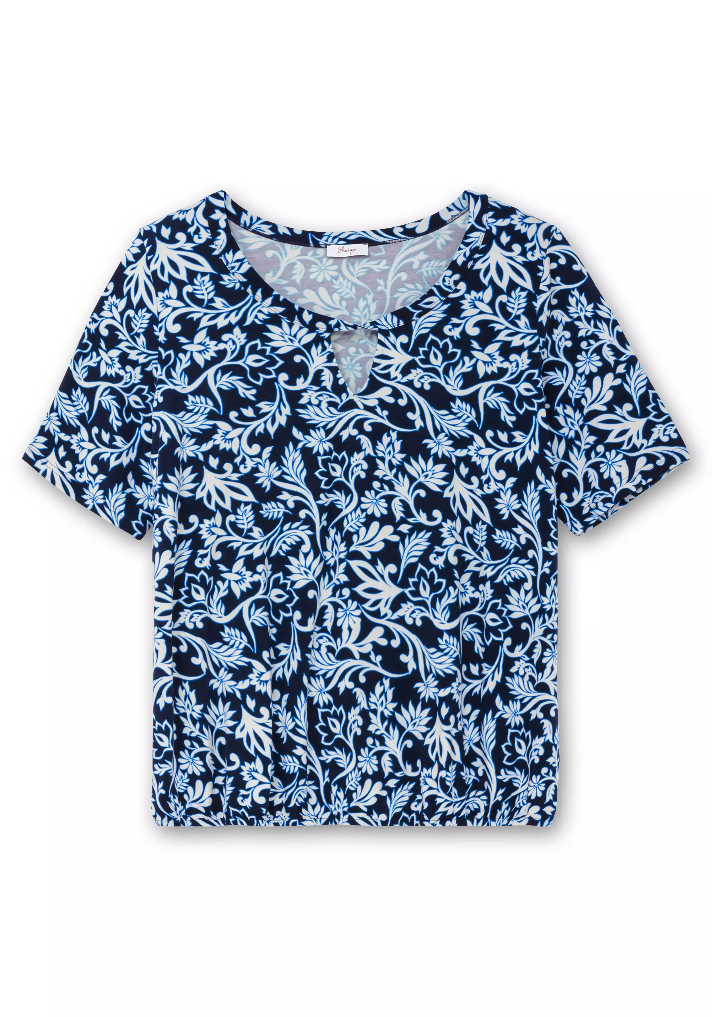 Shirt mit Alloverprint und Cut-out vorn tiefblau gemustert
