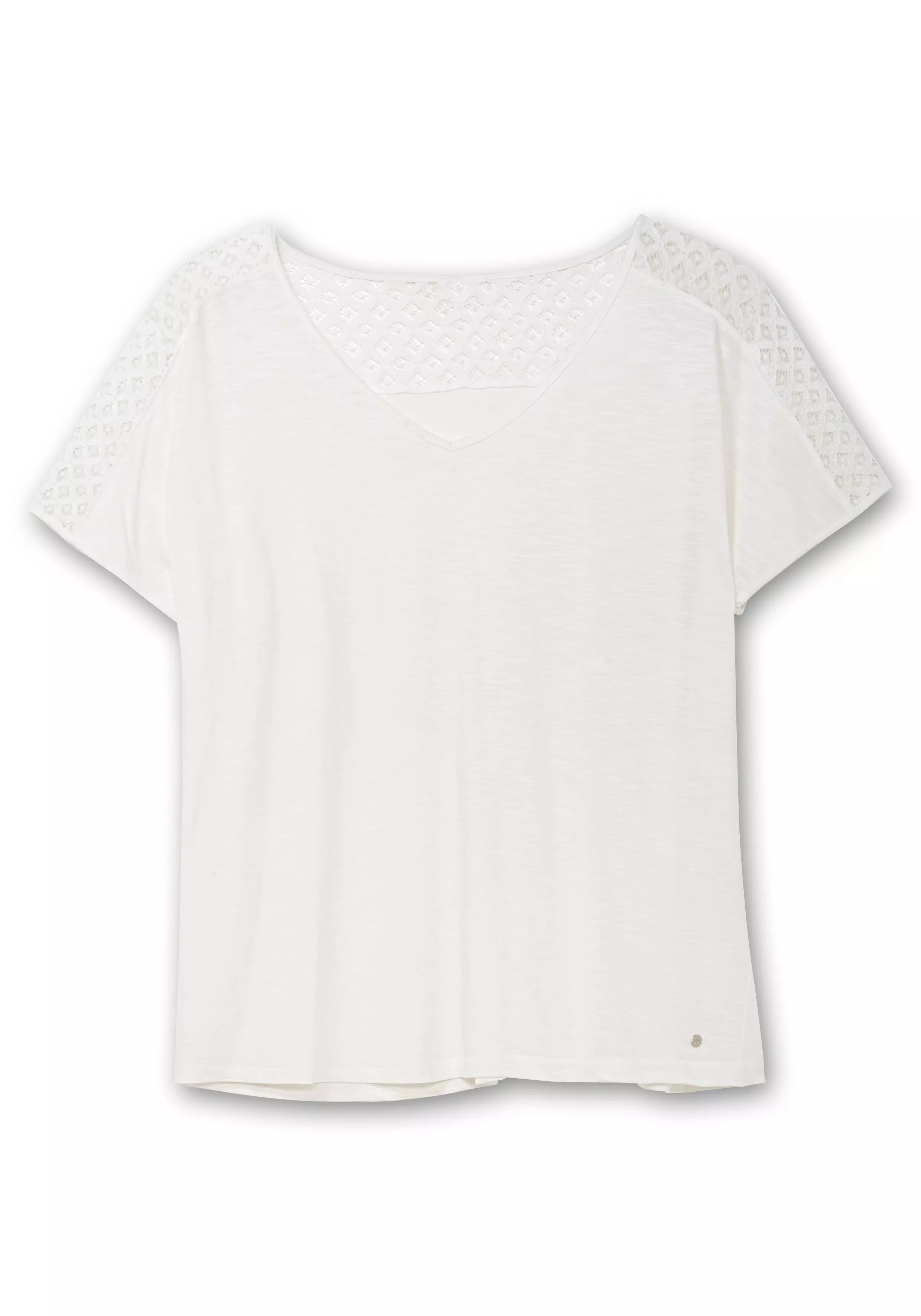 Shirt mit Spitze und V-Ausschnitt, aus Flammgarnjersey ecru