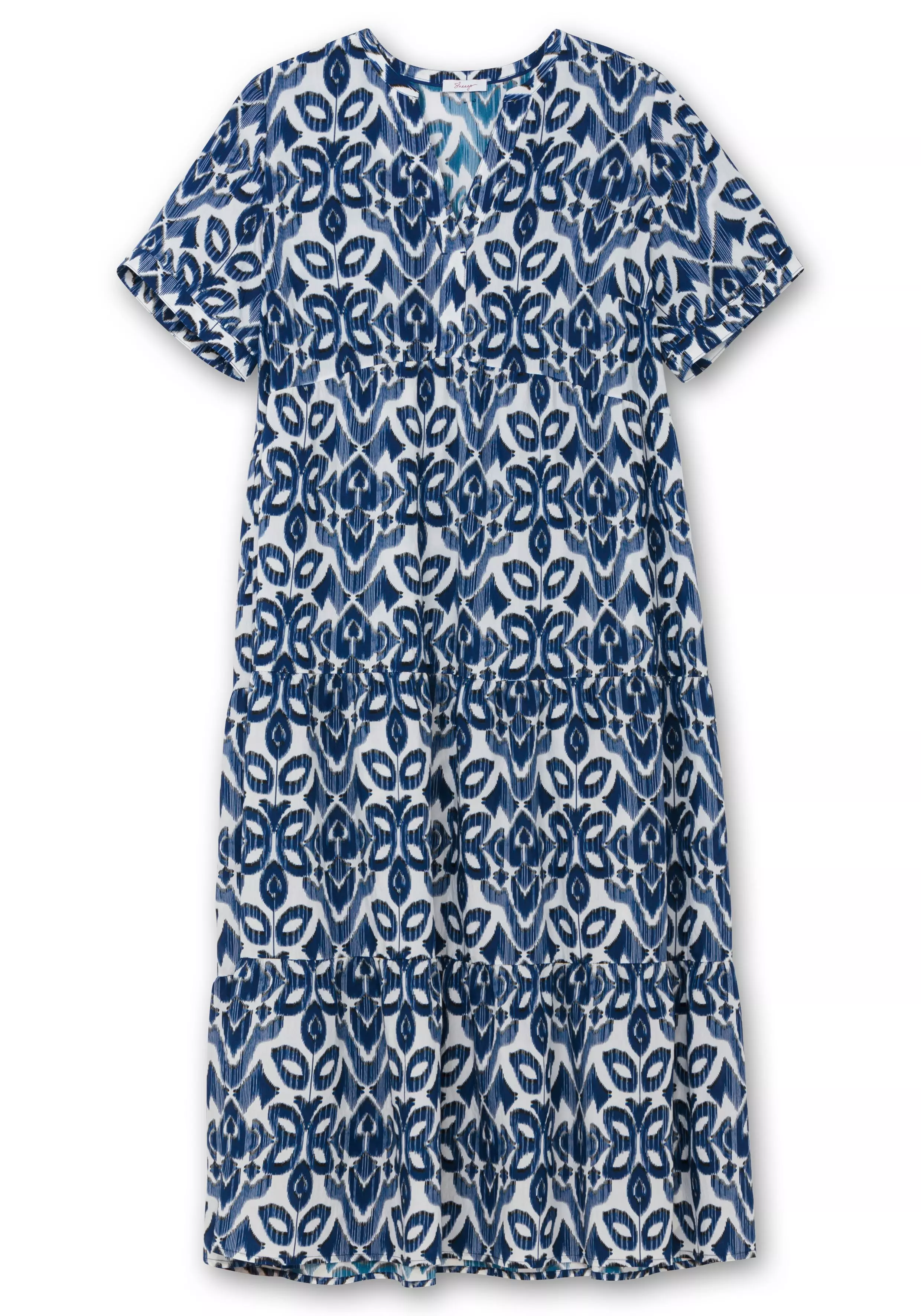 Maxikleid mit Ornamentdruck und Stufenrock ecru gemustert