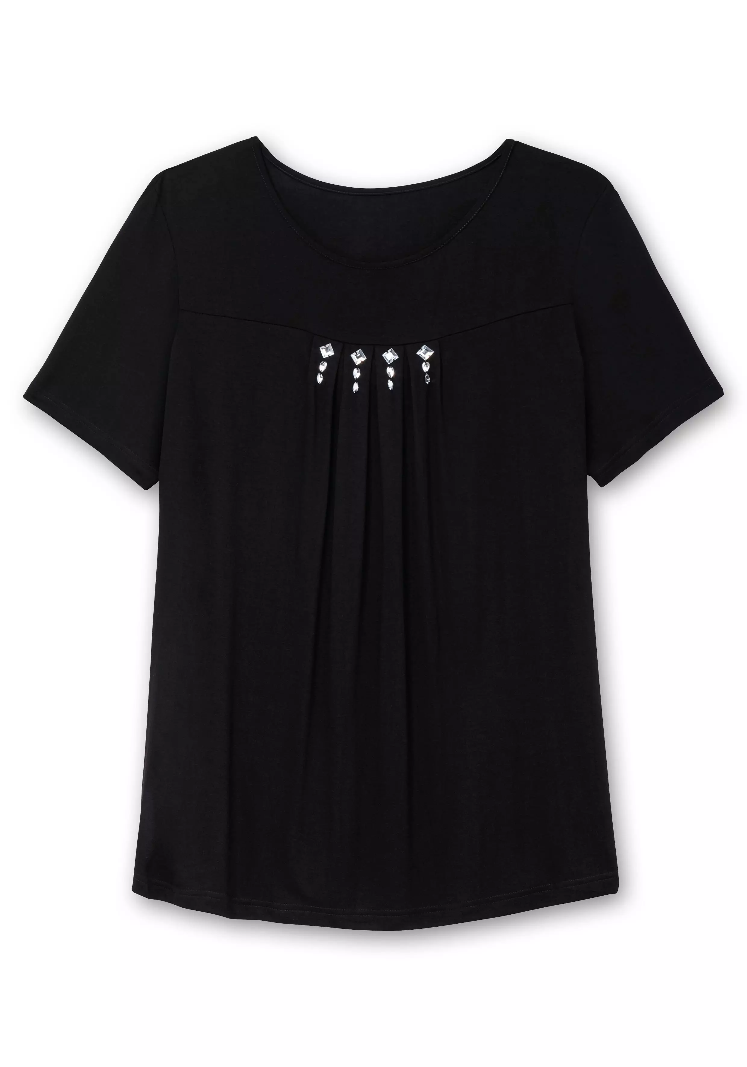 Shirt mit Faltendetails und Ziersteinen schwarz