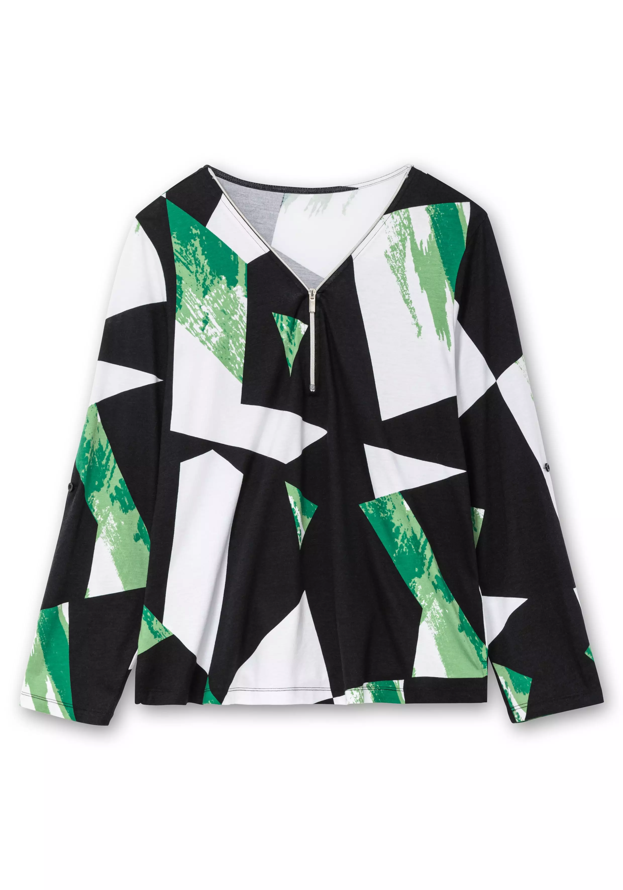 Langarmshirt mit Grafikprint und Reißverschluss schwarz gemustert