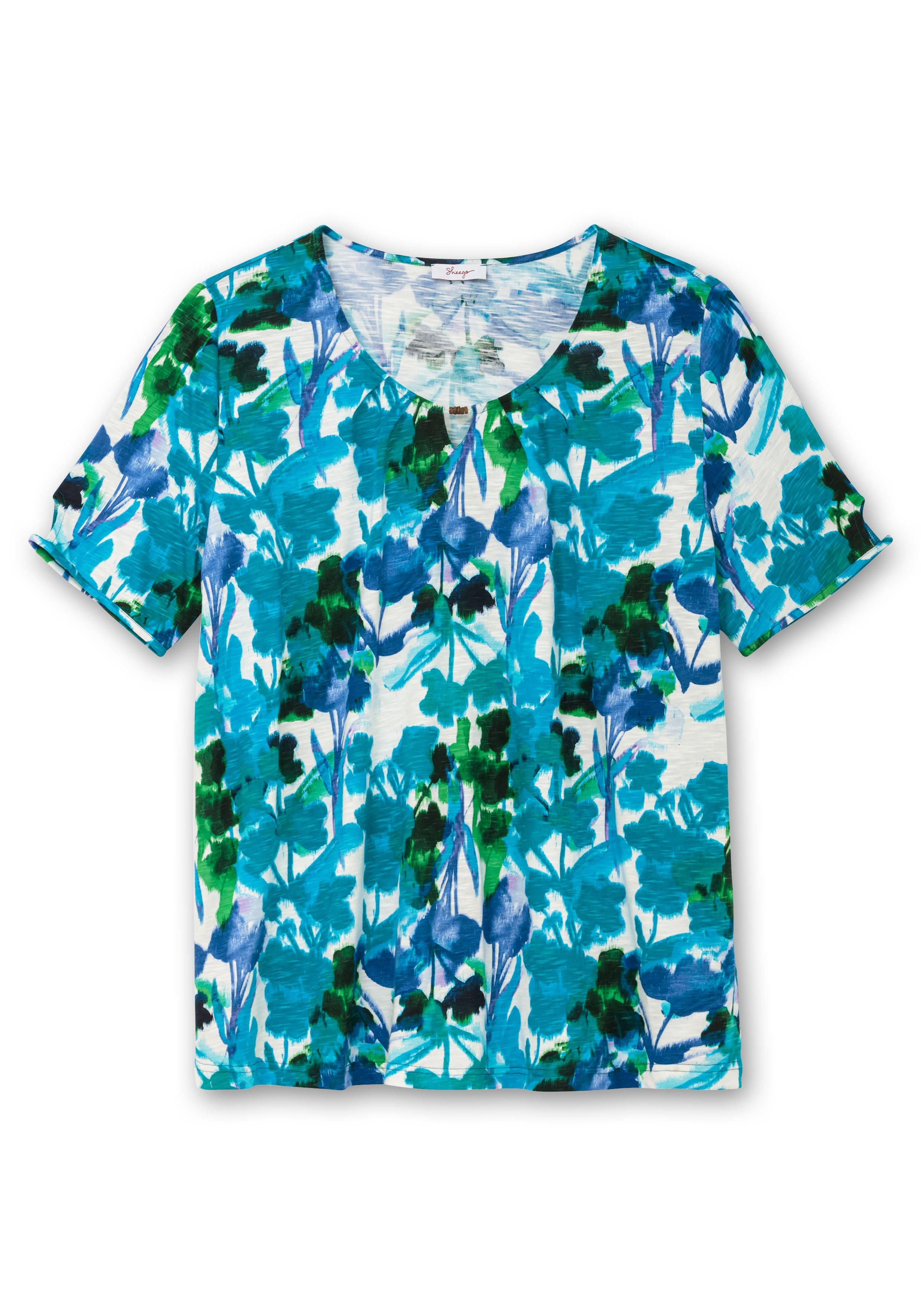Thumbnail - Sheego Shirt mit Blätterprint und Perlen-Detail, offwhite gemustert, Gr.52/54