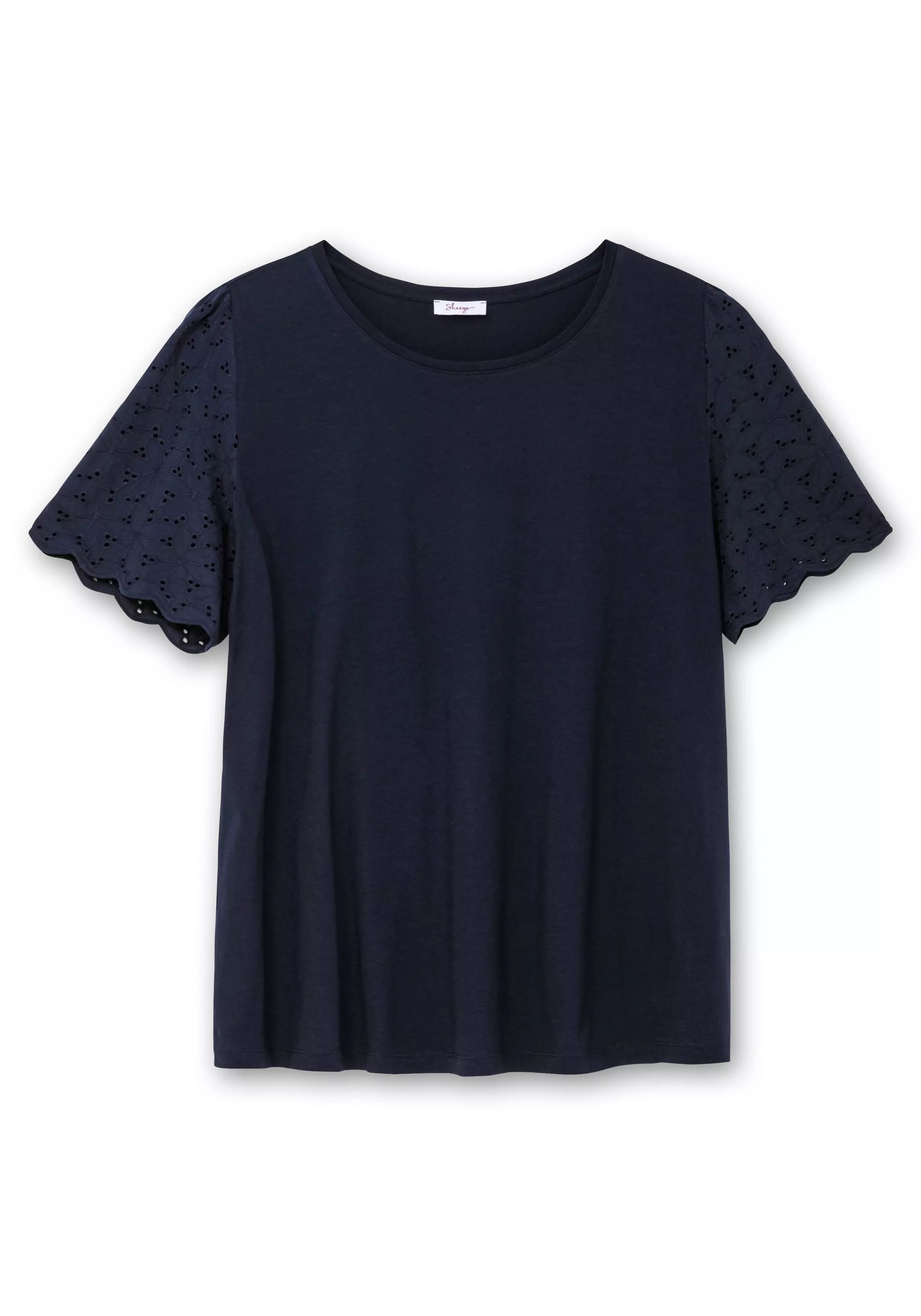 Shirt mit Flügelärmeln aus Lochspitze tiefblau