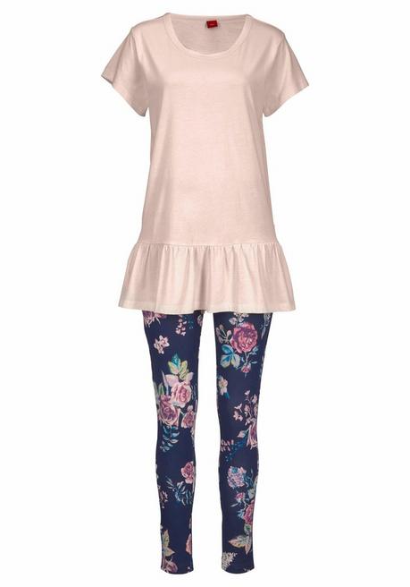 s.Oliver RED LABEL Bodywear Pyjama mit Shirt mit Volant und Legging - marine-rosé - 44/46