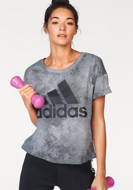 adidas Performance T-Shirt »WOMEN ESSENTIAL ALL OVER PRINT TEE« - schwarz - L