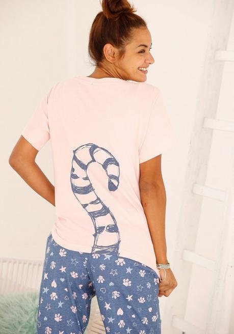Vivance Dreams Pyjama mit Ringelschwanzprint auf der Rückseite - rosé+mehrfarbig - 40/42