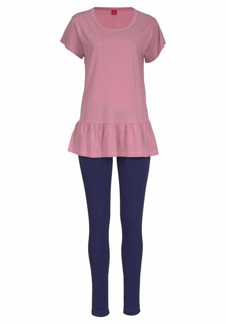 s.Oliver RED LABEL Bodywear Pyjama mit Shirt mit Volant und Legging - mauve-nachtblau - 44/46